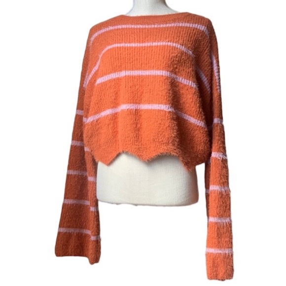 NWT GIANNI BINI GB Orange Striped Eyelash Long Sleeve Sweater - Picture 2 of 14